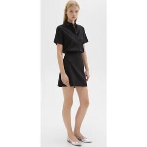 NWT THEORY Linen Blend Short-Sleeve A-Line Dress Black SZ 0 $375